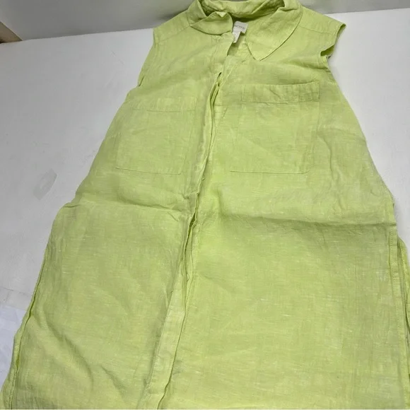 Chico’s Linen Green Button-up Blouse, Sleeveless with Collar Woman Size 2 - Picture 8 of 10